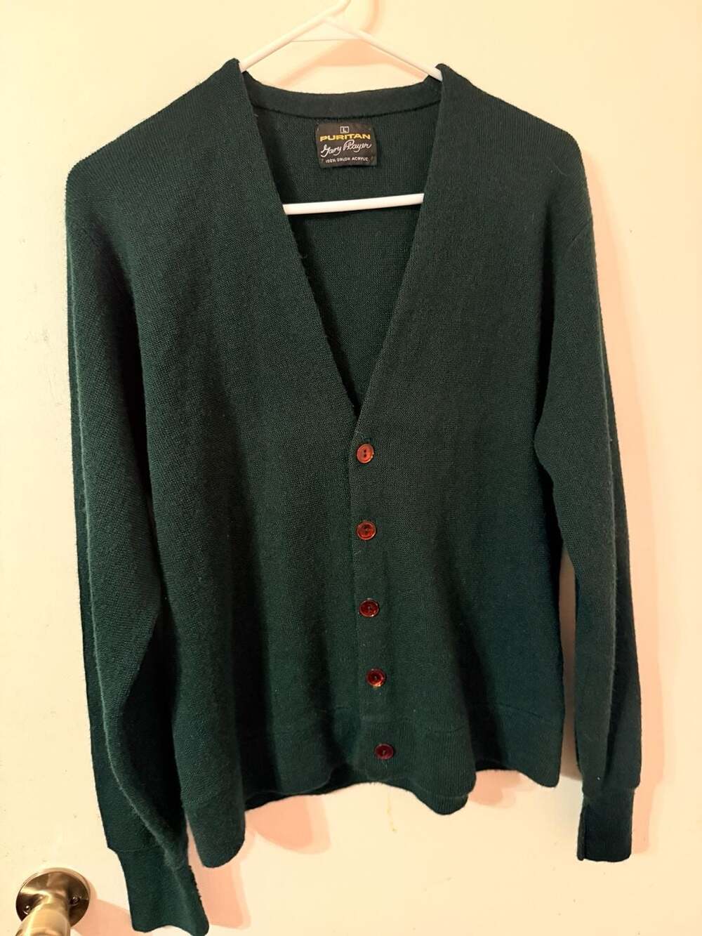 Vintage Puritan Gary Player 100% Orlon Acrylic Green Cardigan Sweater